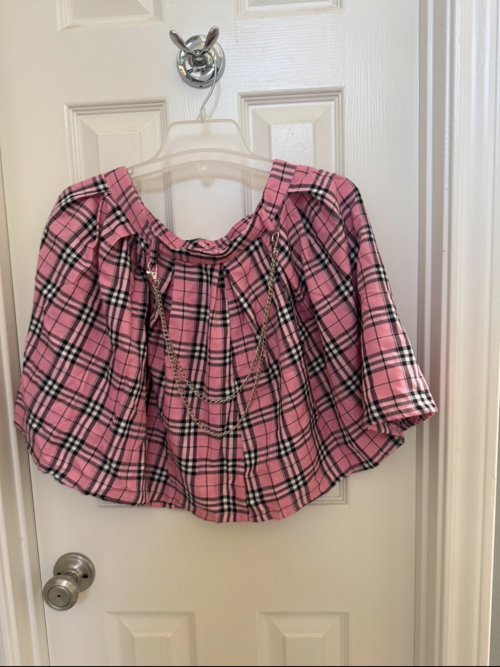 Hot Topic Pink Plaid Mini Skirt with Chain Detail